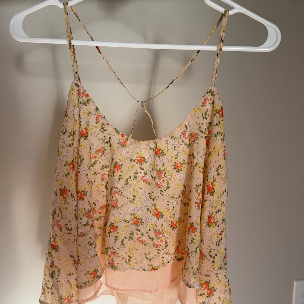 Vintage Floral Spaghetti-Strap Top with criss-cross back size M